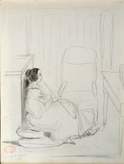 George Sand Seated and Smoking a Pipe, 1833 by Alfred de Musset